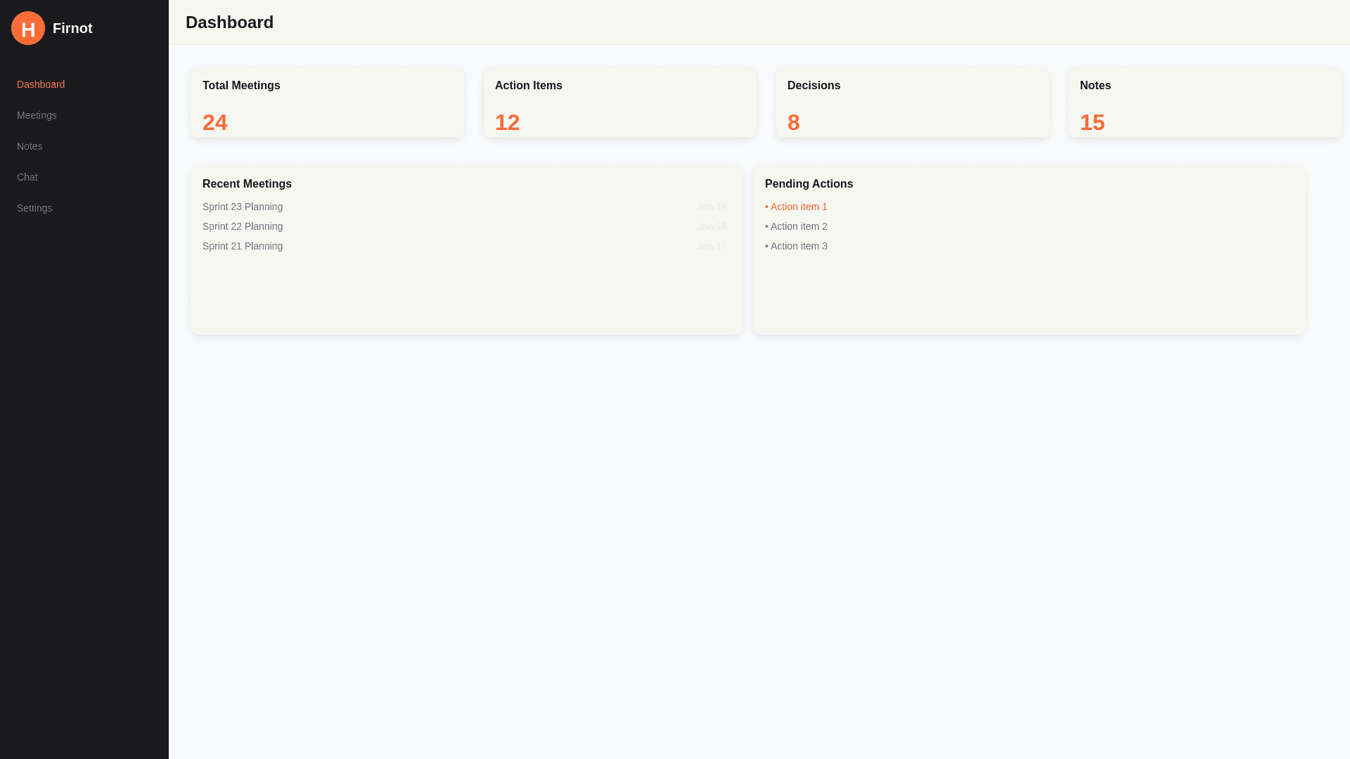 Firnot dashboard showing decisions with linked sources