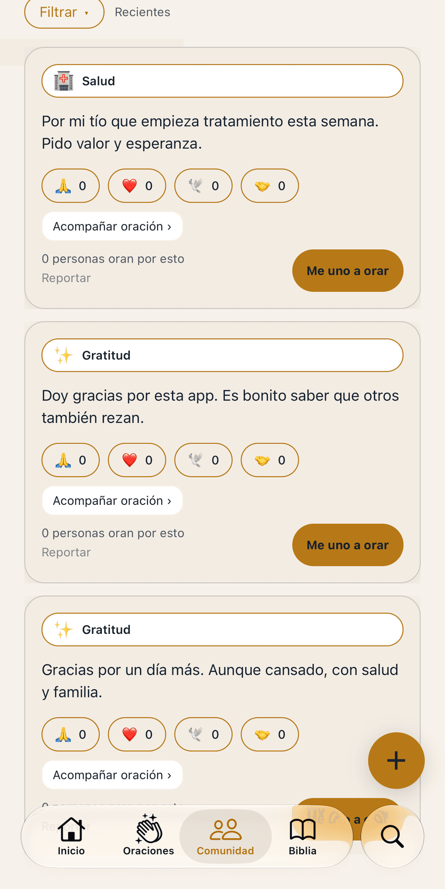 Pantalla de peticiones de oración de la comunidad en Jessya