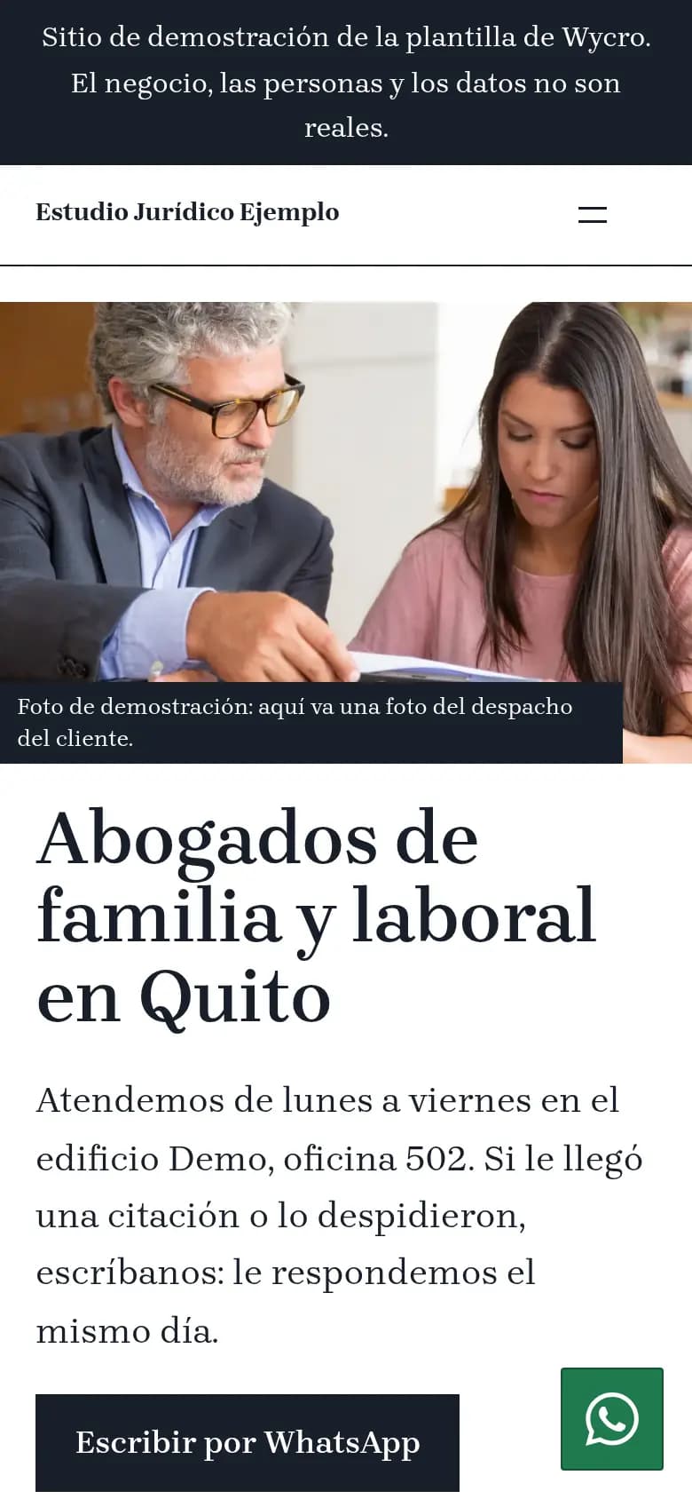 Demo Estudio Jurídico Ejemplo en un celular