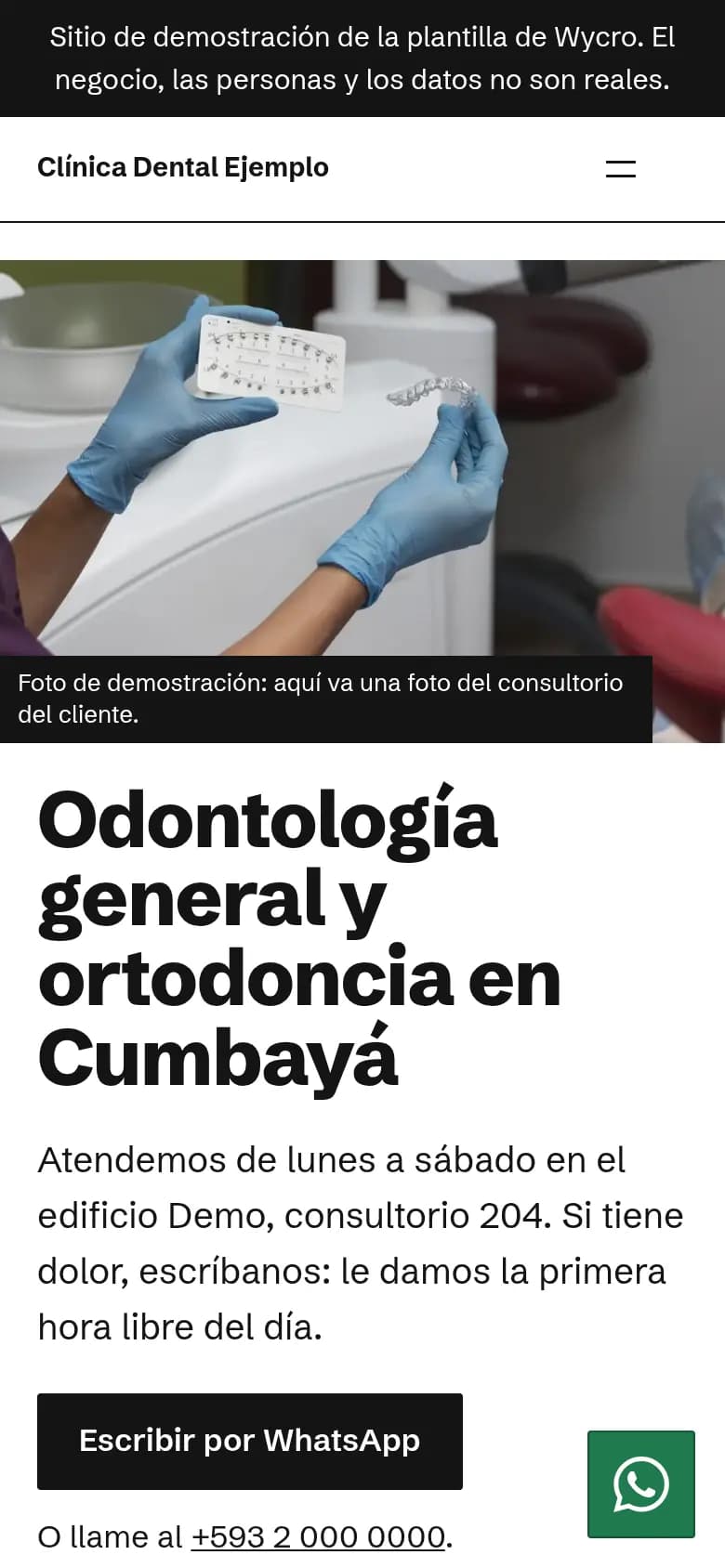 Demo Clínica Dental Ejemplo en un celular